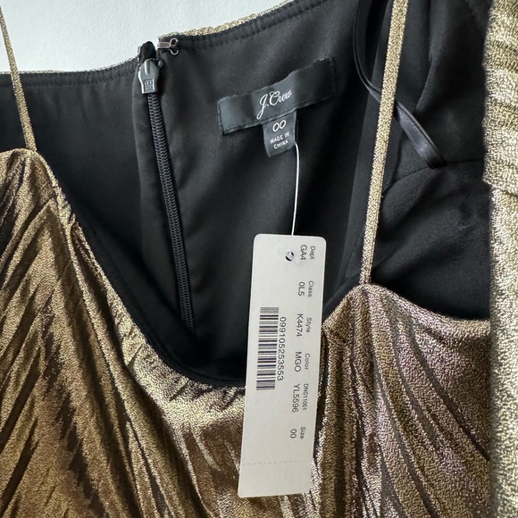 J Crew Pleated Metallic Gold/Black Midi Party Dress - Picture 7 of 7